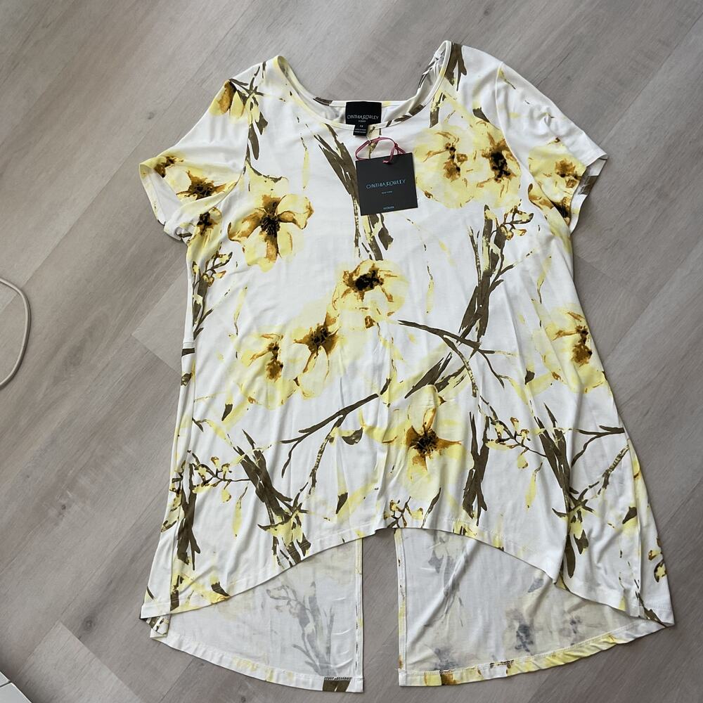 Cynthia Rowley Yellow Floral Womens Plus Size 1X Tunic NWT